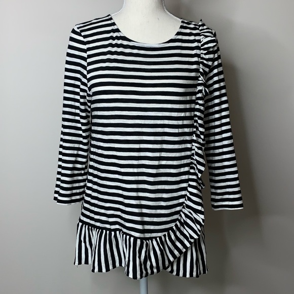 J. Crew Factory Tops - J Crew Factory Black/ White Striped Ruffle Top Med